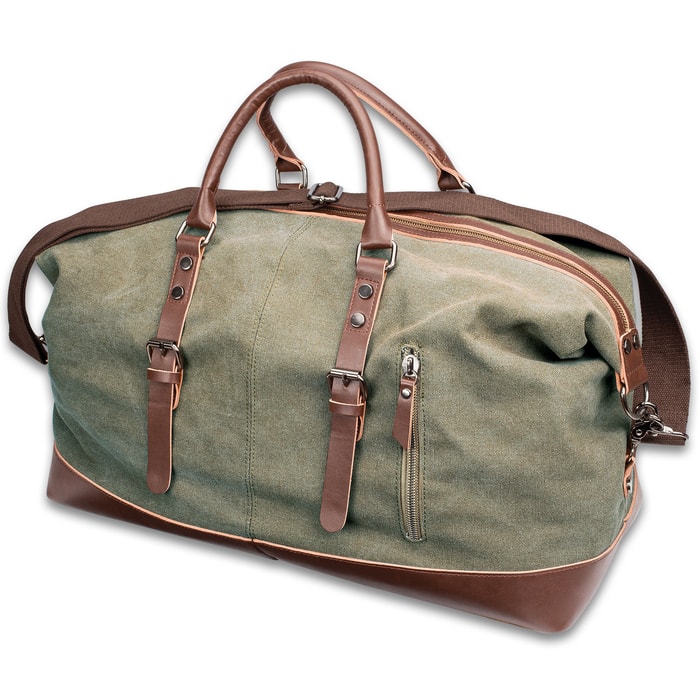 Outback Traveler Green Duffle Bag – Canvas Construction, Soft Lining,  Spacious Interior, Leather Accents, Multiple Pockets, Metal Hardware