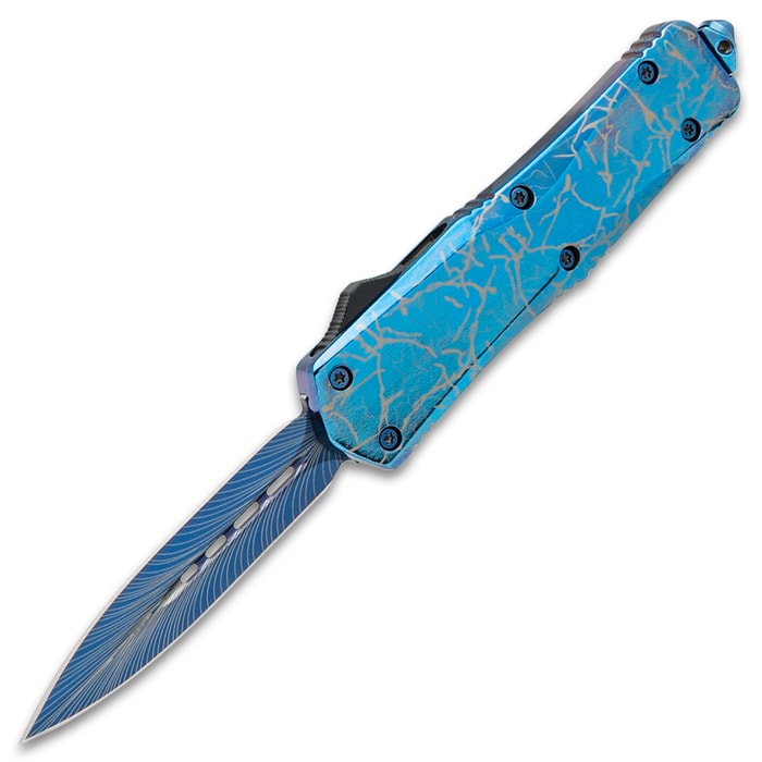 Damascus Blue Diamond Plate Butterfly Knife