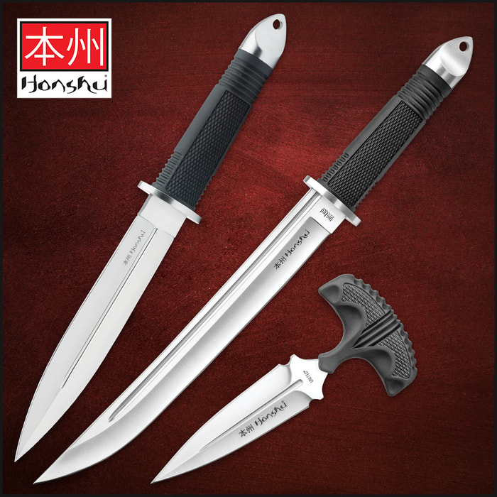 The Honshu Dagger Kit gives you three tactical knives that feature unrivaled, rock-solid stainless steel construction with a serious bite