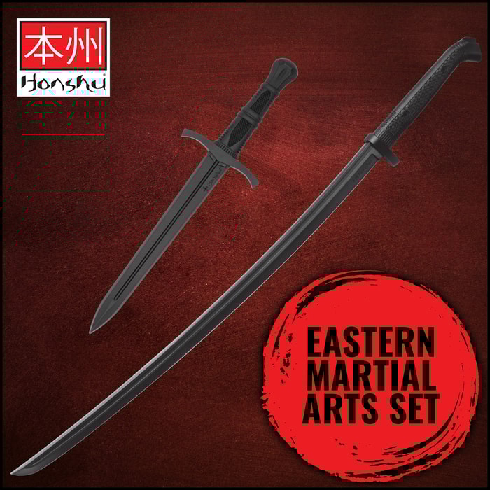 Full image of the Honshu Katana Training Sword and the Honshu Training Dagger included in the Eastern Martial Arts Set.