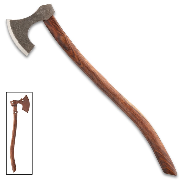 Viking Replica Bushcraft Axe - Carbon Steel Blade, Rough-Hewn, Ergonomic Wooden Handle - Length 29”