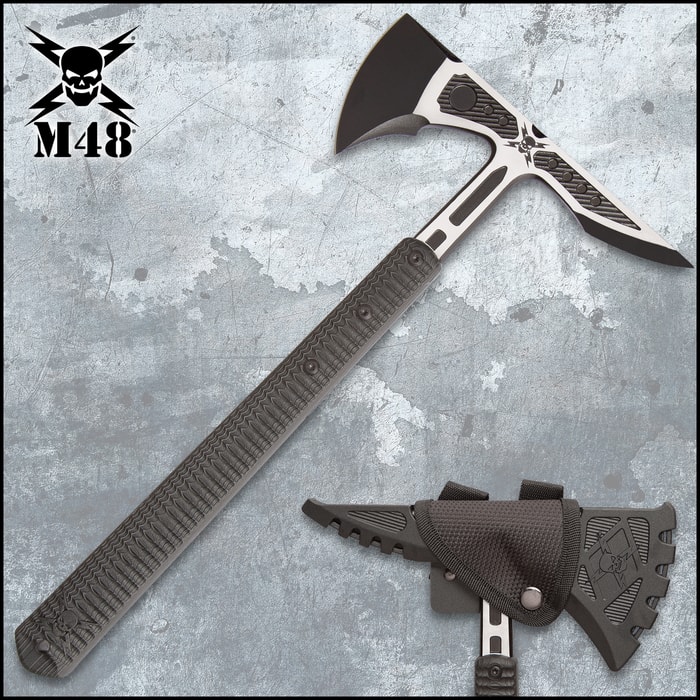 M48 Liberator Infantry Tomahawk With Sheath - Cast Stainless Steel Head, Black Oxide Coating, Injection Molded Nylon Handle - Length 15 3/4”