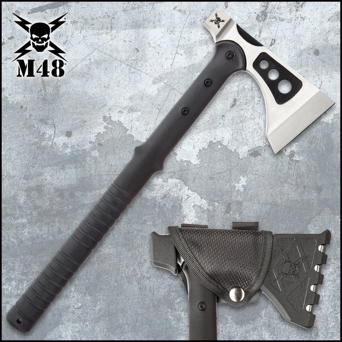 M48 Woodsman Axe With Sheath - Camping Axe, 2Cr13 Cast Stainless Steel Head, Black Oxide Coating, Nylon Fiber Handle - Length 15 1/2”