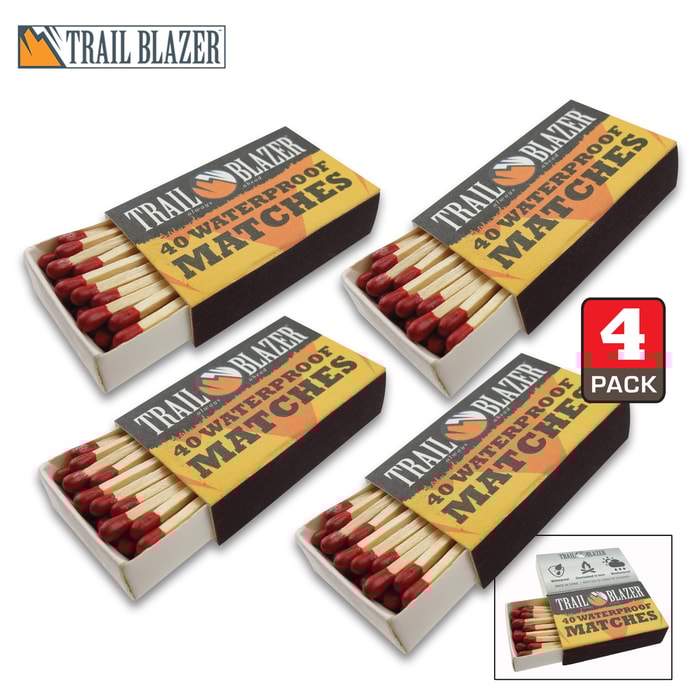 Trailblazer Waterproof Matches - Four-Pack