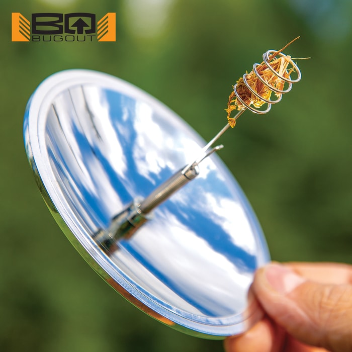 BugOut Solar-Powered Lighter - Super Reflective TPU, Compact, Adjustable Tinder/Cigarette Holder - 4” Diameter