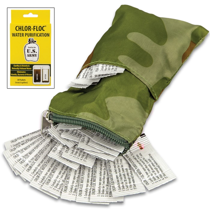 Rothco Military Water Purification Powder - Eliminates Most Bacteria, Treats Eight Gallons, 30 Packets, Three-Year Shelf-Life