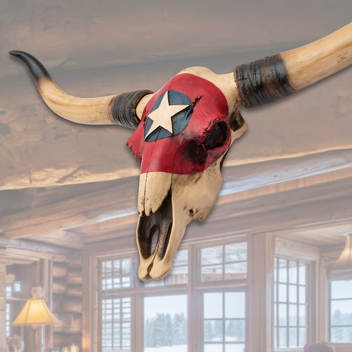“Lone Star Bull,” Texas Flag Longhorn Skull Plaque
