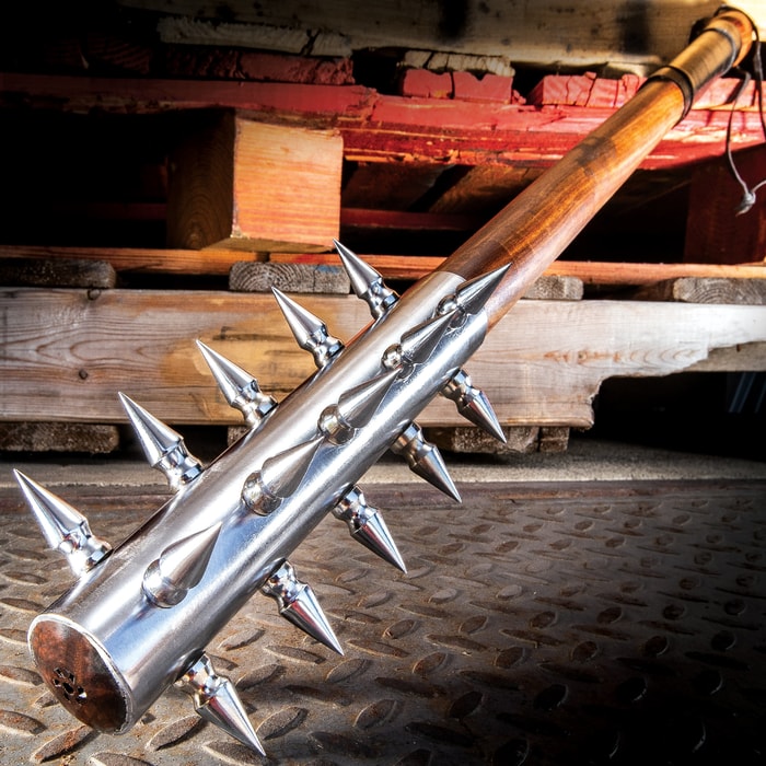 Spiked Barbarian Mace - High Carbon Steel Head With Spikes, Wooden Handle, Faux Leather Wrapped Grip - Length 28”