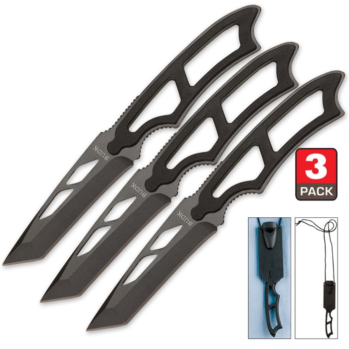 Tactical Warrior Tanto Neck Knife with Lanyard And Sheath - Three-Pack