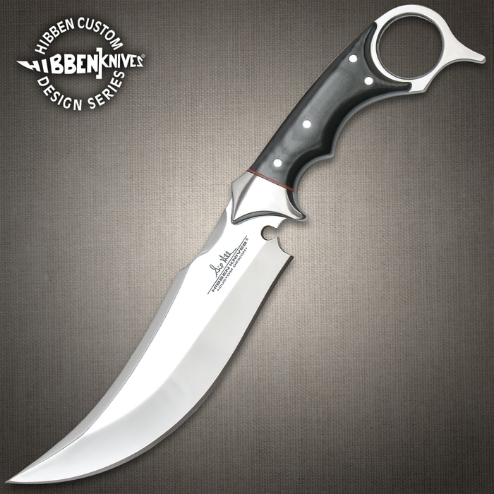 Gil Hibben Recurve Karambit Knife With Sheath - 5Cr15MoV Steel, Black Linen Micarta Handle Scales, Open Pommel - Length 11 1/2”