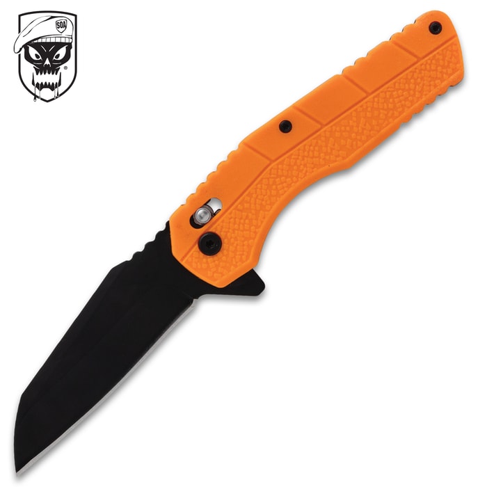 SOA Nomad EDC Wharncliffe Folding Knife Orange Nylon Handle
