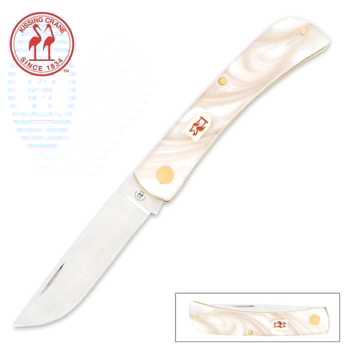 Kissing Crane Pearl Pocket Farmer Pocket Knife