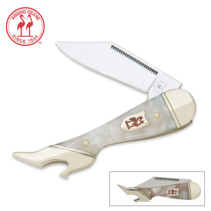 Kissing Crane Leg Genuine Pearl Pocket Knife