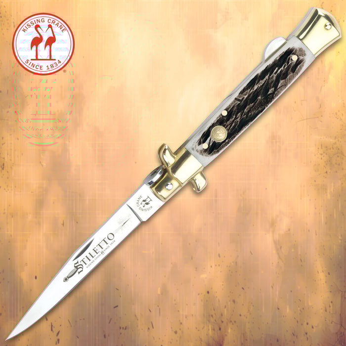 Kissing Crane Burnt Bone Composite Stiletto Pocket Knife