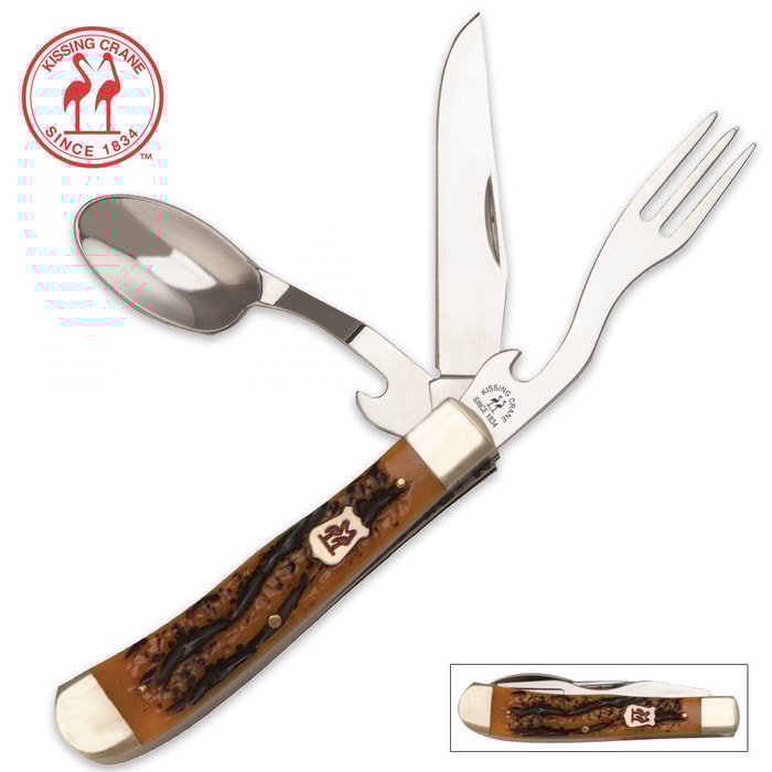 Kissing Crane Camp Dining Tool Amber Jigged Bone
