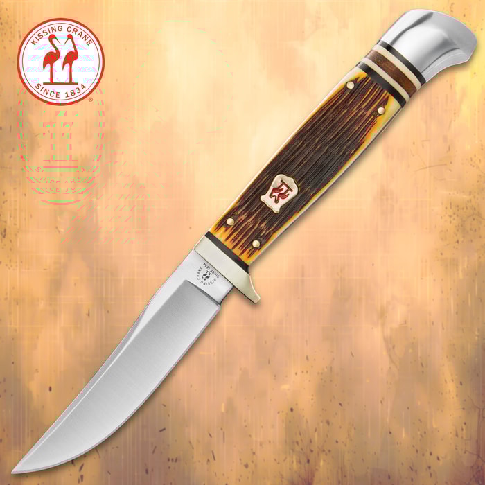 Kissing Crane Amber Bone Hunter Knife