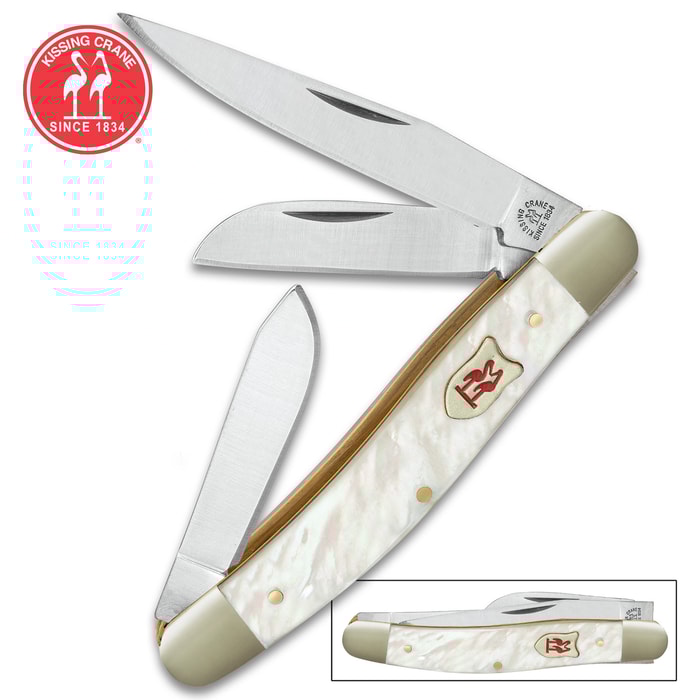 Kissing Crane Genuine Pearl Stockman Pocket Knife