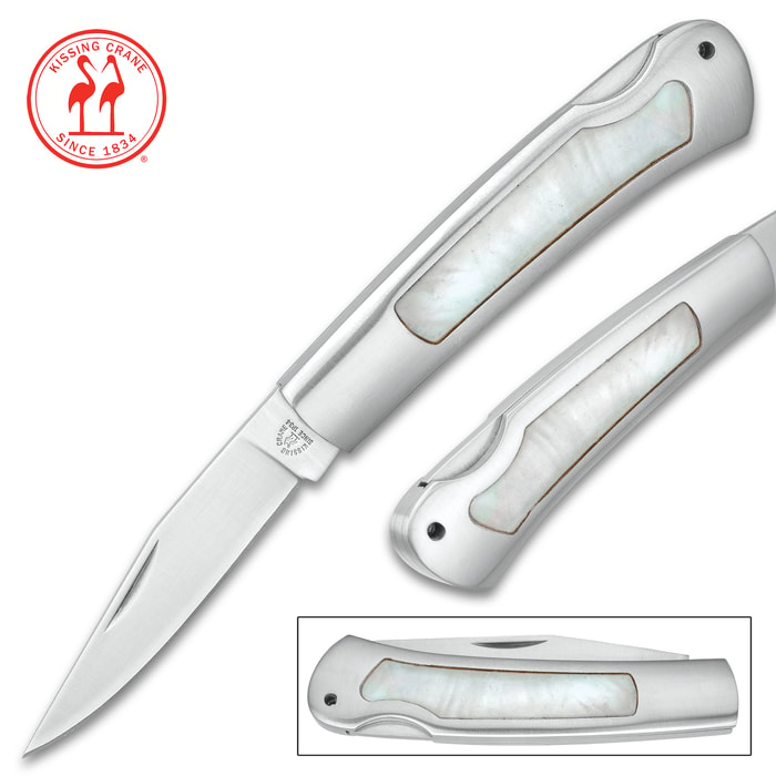 Kissing Crane Genuine Pearl And Stainless Pocket Knife