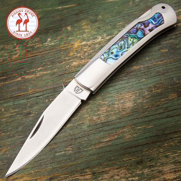 Kissing Crane Genuine Abalone And Stainless Pocket Knife