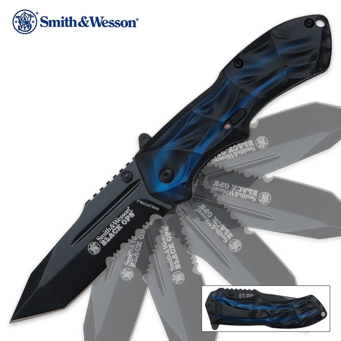 Smith & Wesson Black Ops Assisted Opening Pocket Knife Blue Tanto