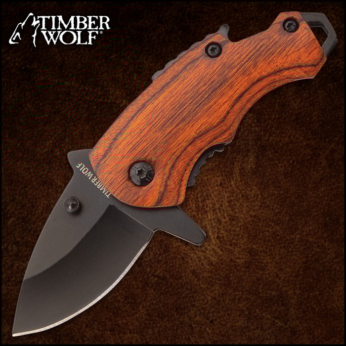 Timber Wolf Money Clip Pocket Knife - Stainless Steel Blade, Non-Reflective Finish, Pakkawood Handle Scales, Assisted Opening