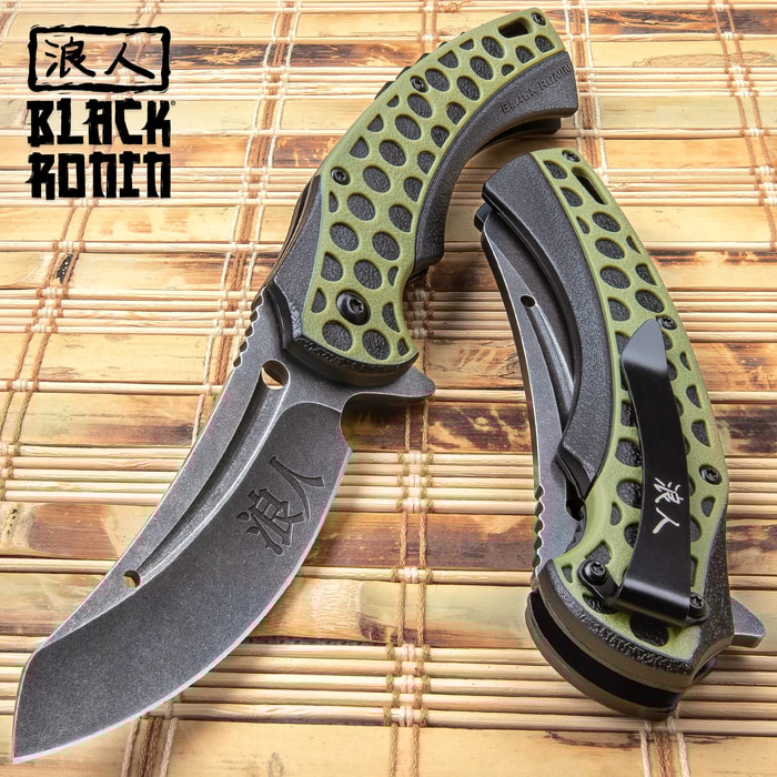 Black Ronin Hive Shuriken Assisted Opening Pocket Knife - Stainless Steel Blade, Non-Reflective, Double-Injected Handle, Pocket Clip