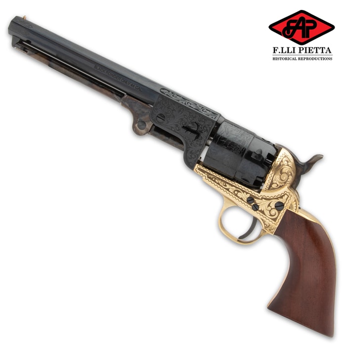 A very popular revolver for its time, the model 1851 Navy revolver was adopted by both the U.S. and British military