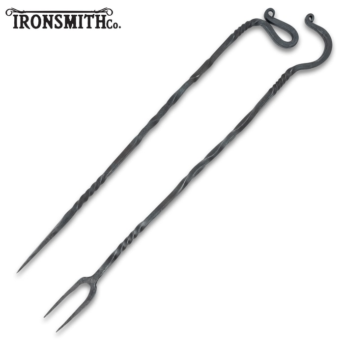 Both pieces of the Ironsmith Co Serving Fork And Skewer Set Shown