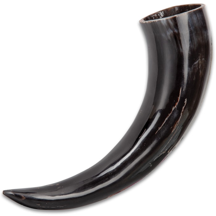 Buffalo Drinking And Display Horn - Crafted Of Genuine Horn, High-Polished Ebony Sheen - Length 12 1/2”