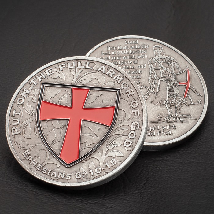 2019 Armor Of God Coin - Crafted Of Metal Alloy, Detailed 3D Relief On Each Side, Collectible - Diameter 1 5/8”
