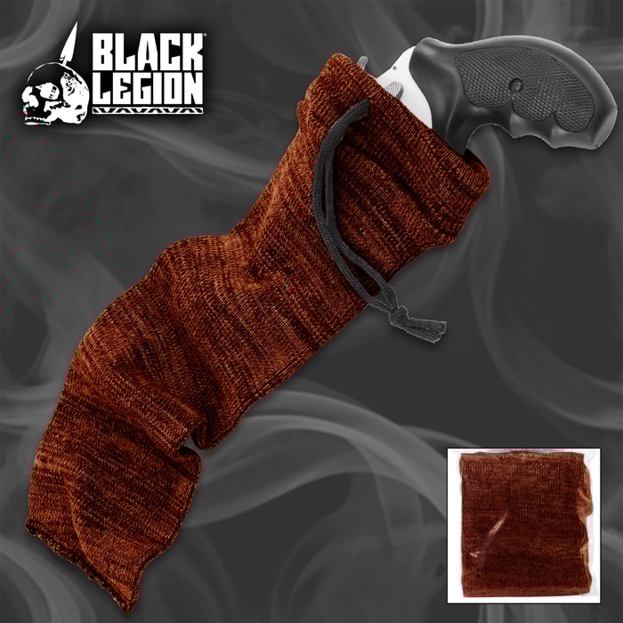 The Black Legion Orange Handgun Sock shown in use