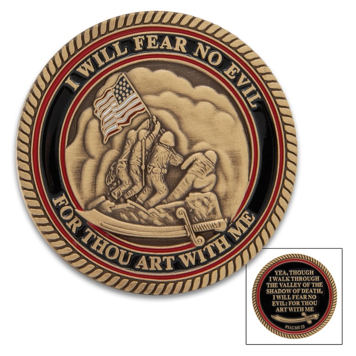 One side of the US Soldiers I Will Fear No Evil Coin