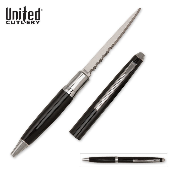 Black Serrated Ink Pen Knife