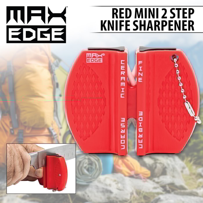 Full image of the Max Edge Red Mini 2 Step Knife Sharpener.