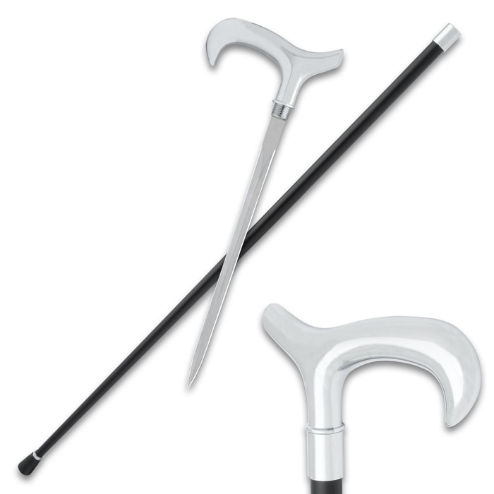 Full image of the Satin Elegance Sword Cane and sheath.