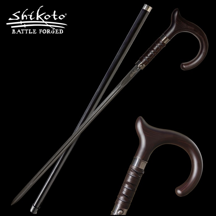 Full image of the Shikoto Damascus Gentleman's Hook Sword Cane.