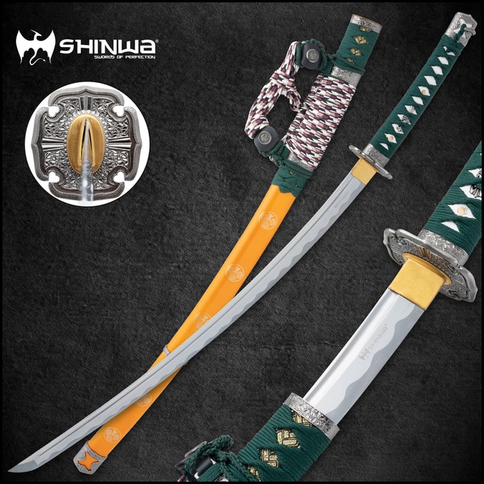 The Shinwa Samurai Tachi Sword in and out of its scabbard