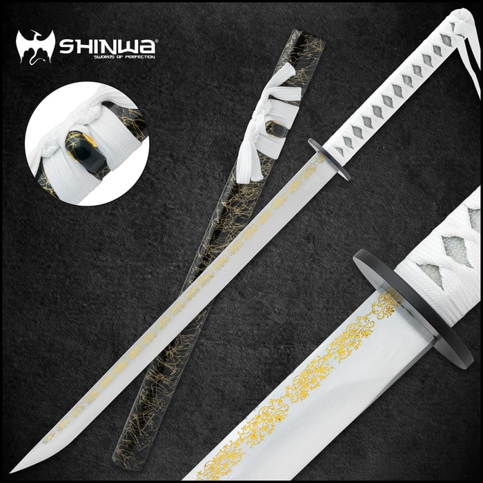 Different views of the Shinwa White Emperor Samurai Short Sword