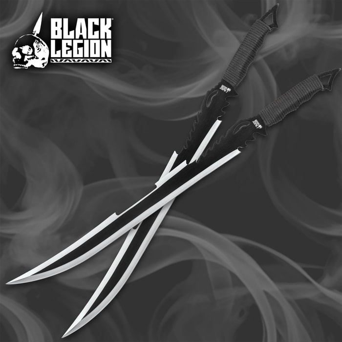 Black Legion Death Stalker Two-Piece Sword Kit - Stainless Steel Construction, Cord-Wrapped Handles, Nylon Sheaths - Lengths 25 3/4”