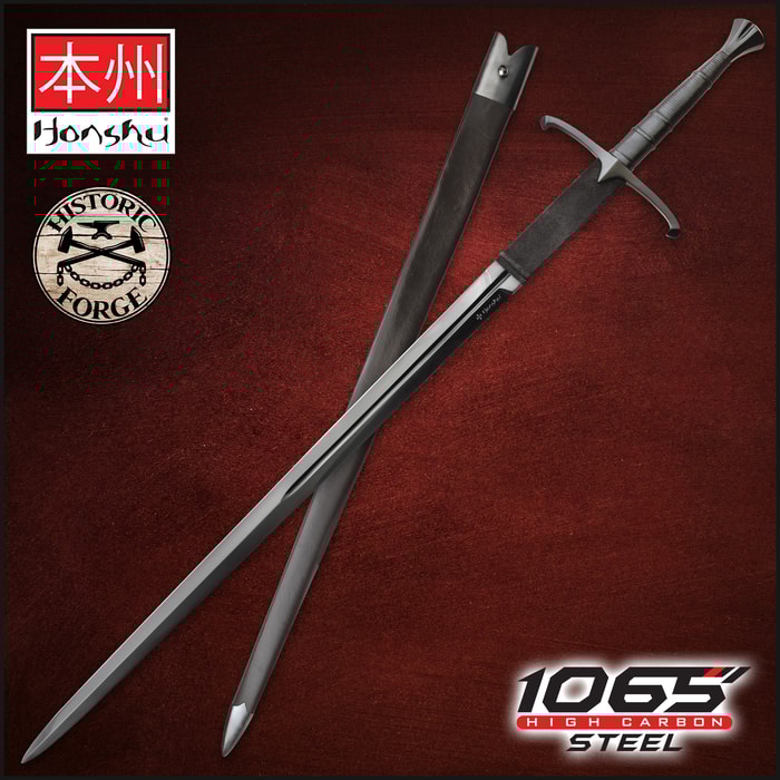 The Honshu Historic Black Claymore is 57” overall and comes with a scabbard