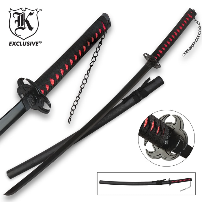 The Red Bio-Hazard Katana comes with a black scabbard