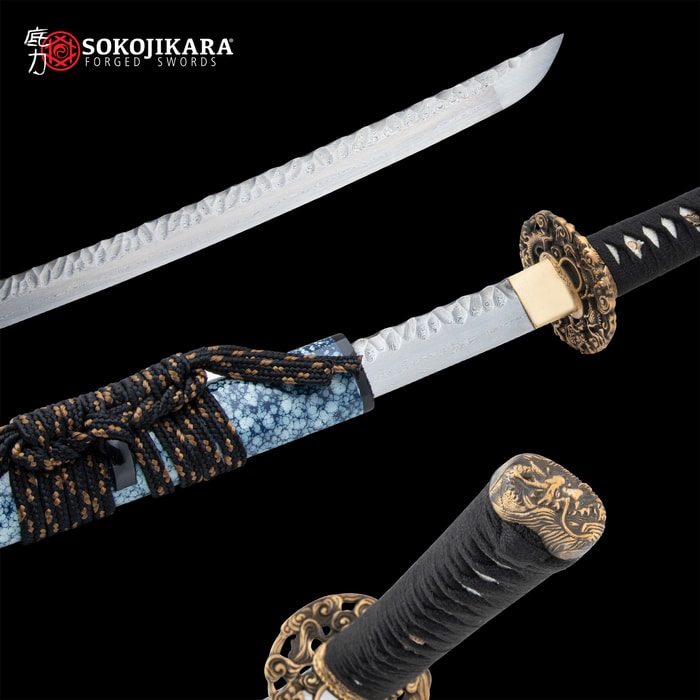 The Sokojikara Hammered-Work Katana in different positions