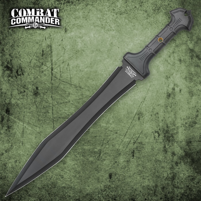 United Cutlery combat commander gladiator sharp black 1060 high carbon steel blade with tpr rubberized black handle