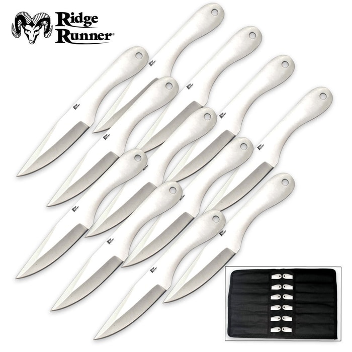 Ridge Runner 12 Ninja Throwing Knives Set with Sheath