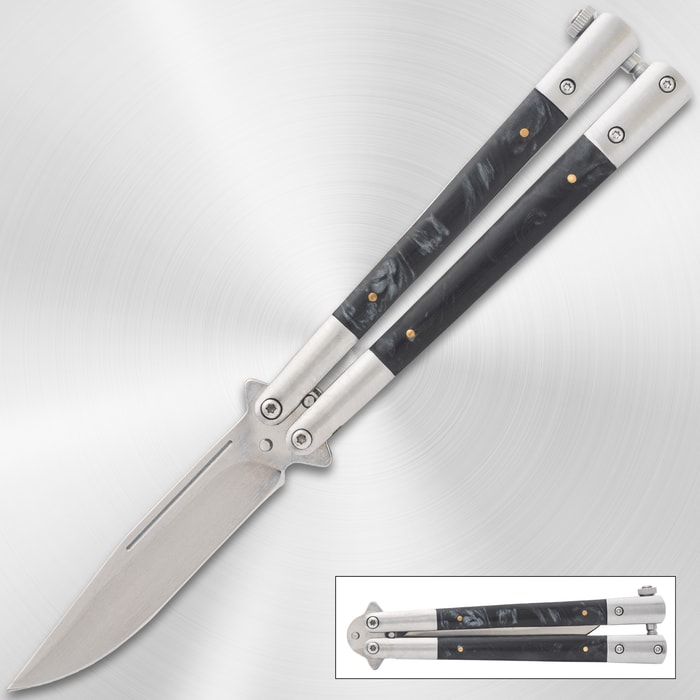 Black Marble Stainless Steel Butterfly Knife
