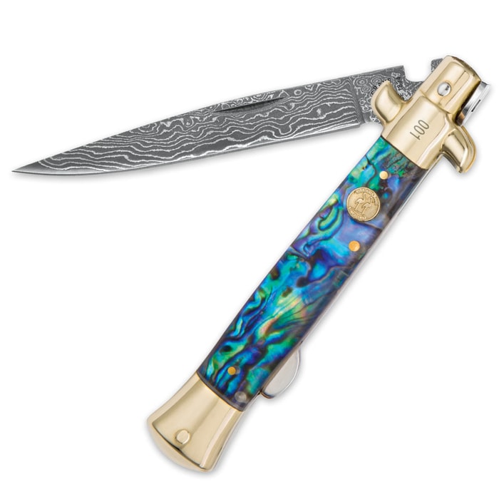 Kissing Crane Genuine Abalone Damascus Stiletto Knife