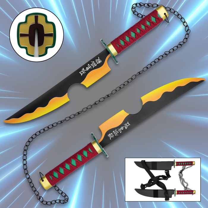 Full image of the Tengen Uzui Nichirin Demon Slayer Double Sword.