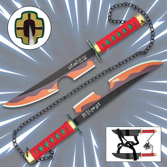 Full image of the Tengen Uzui Nichirin Demon Slayer Double Sword.