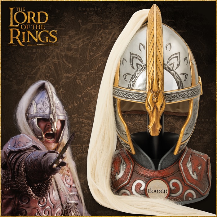 The Helm of Eomer shown with display stand