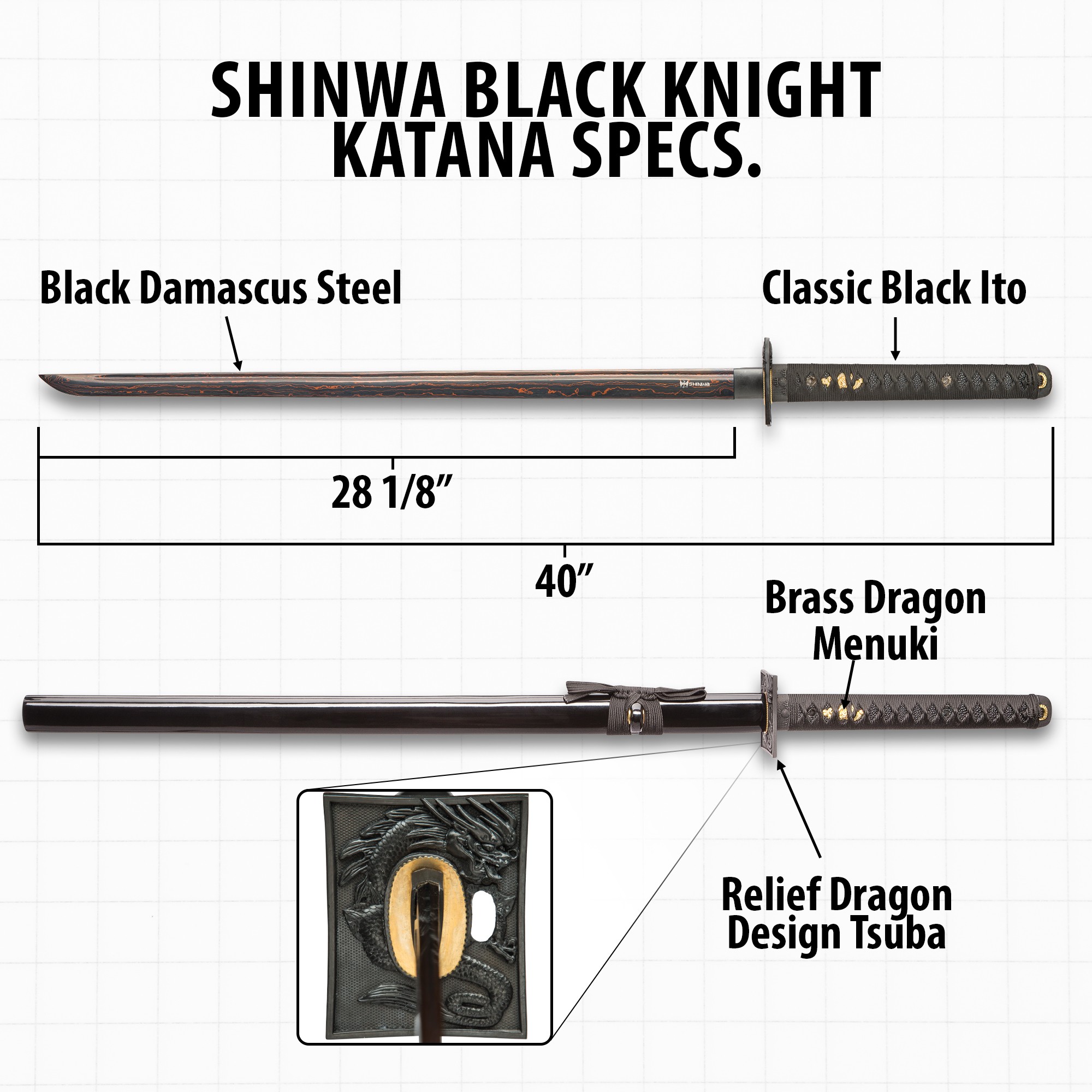 Shinwa Black Knight Katana - Handmade with Damascus Steel
